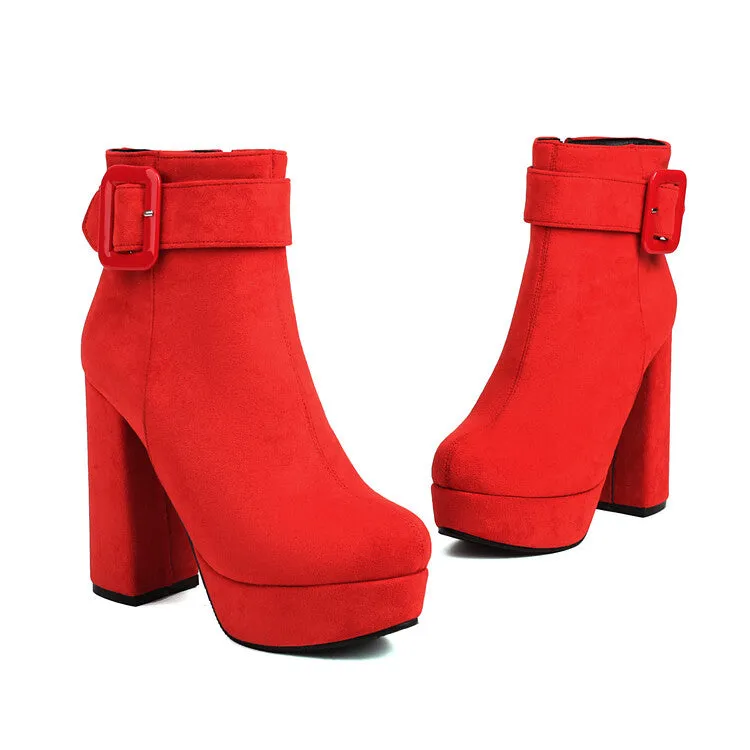 Women's Buckle Strap High Heels Platform Ankle Boots