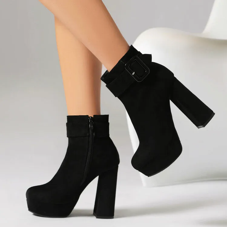 Women's Buckle Strap High Heels Platform Ankle Boots