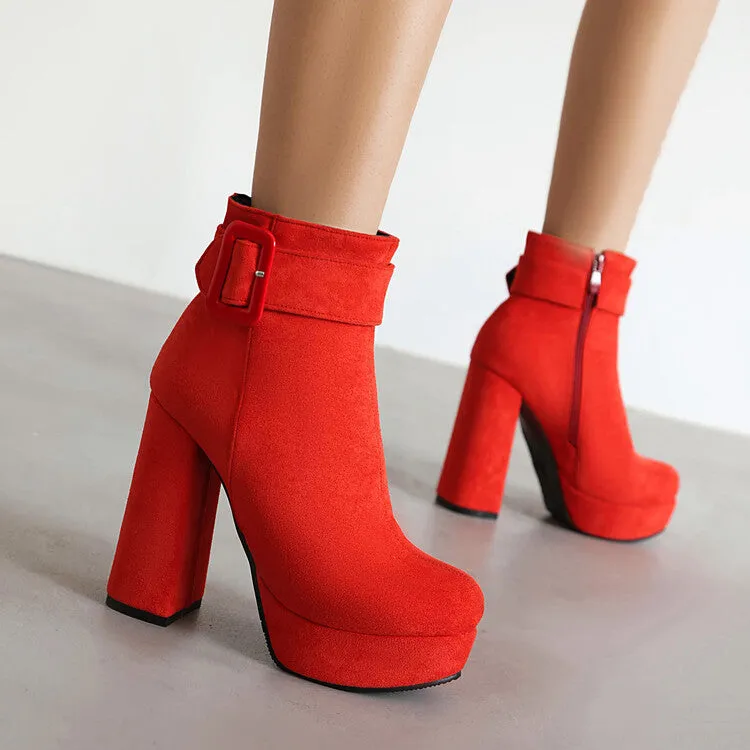 Women's Buckle Strap High Heels Platform Ankle Boots