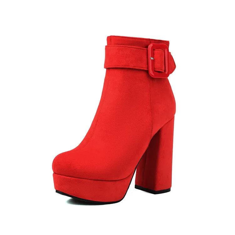 Women's Buckle Strap High Heels Platform Ankle Boots