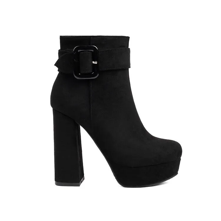 Women's Buckle Strap High Heels Platform Ankle Boots