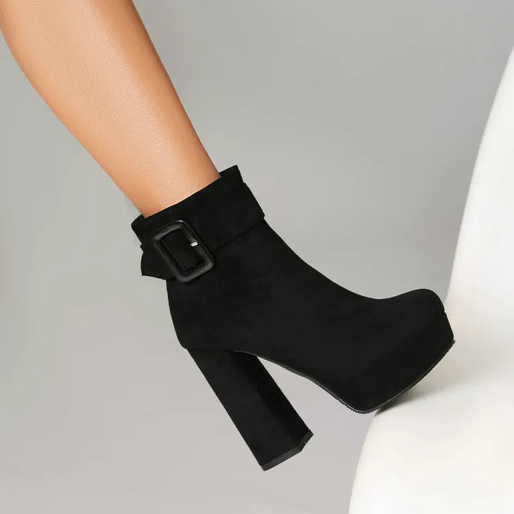 Women's Buckle Strap High Heels Platform Ankle Boots