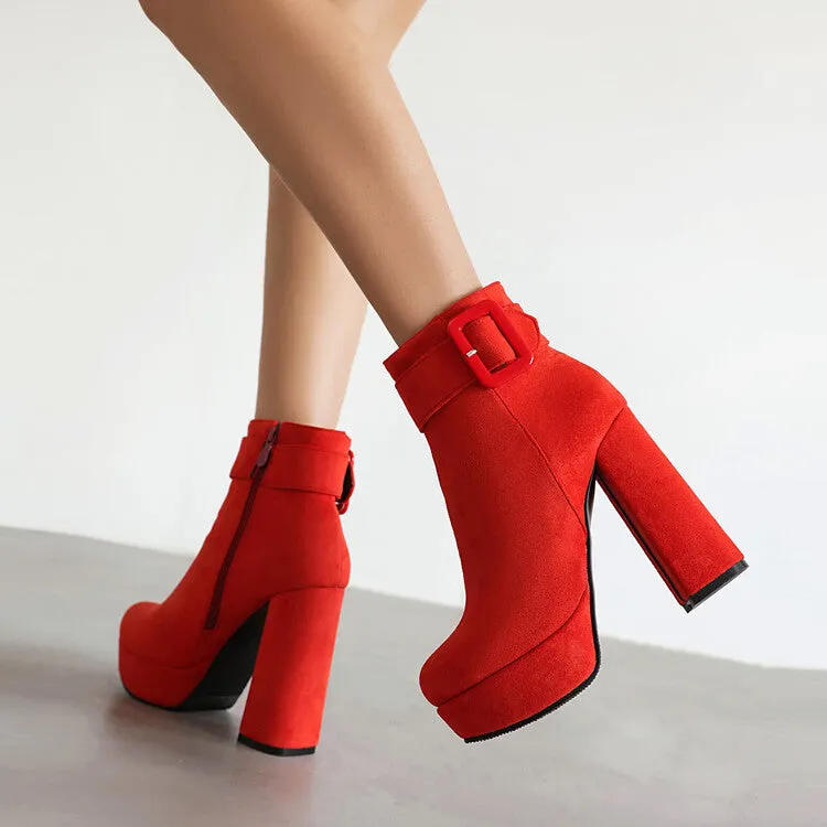 Women's Buckle Strap High Heels Platform Ankle Boots