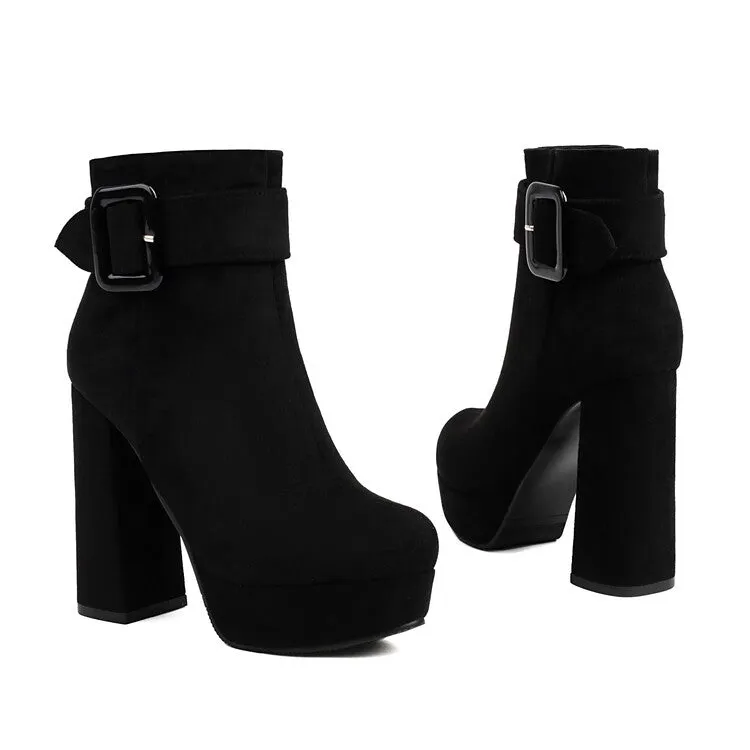 Women's Buckle Strap High Heels Platform Ankle Boots