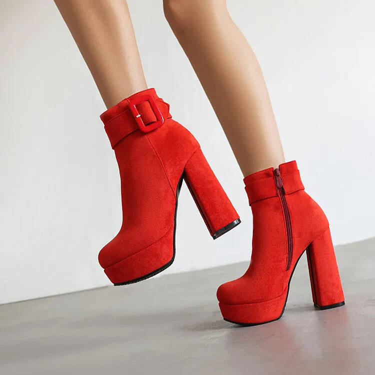 Women's Buckle Strap High Heels Platform Ankle Boots