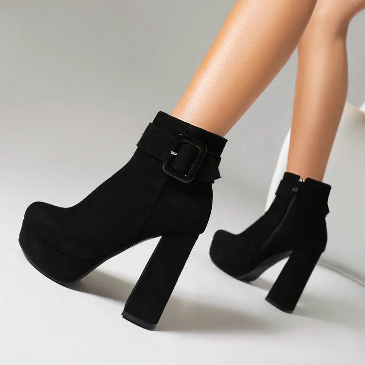 Women's Buckle Strap High Heels Platform Ankle Boots