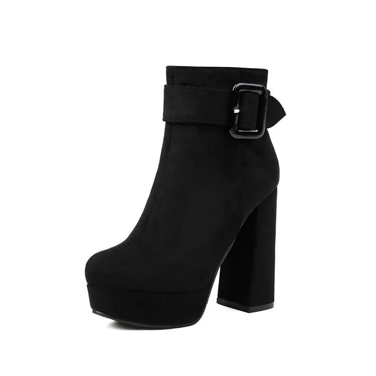 Women's Buckle Strap High Heels Platform Ankle Boots