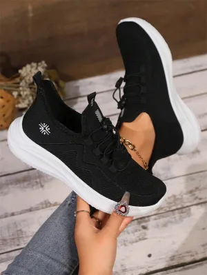 Women's Casual Sneakers, 2024 Spring Autumn New Fashionable Versatile Solid Color Breathable Skateboard Shoes, Thick Sole Lightweight Comfortable Leisure Shoes