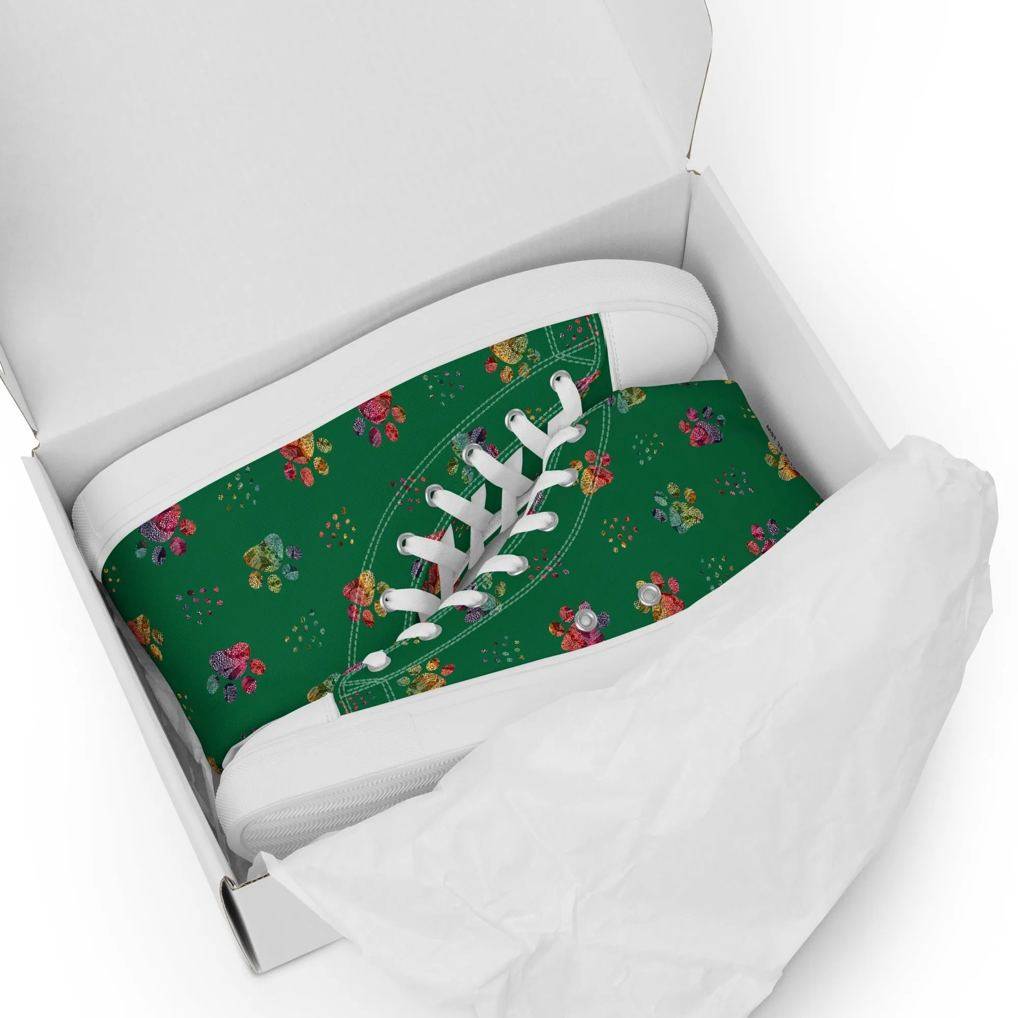 Women's Dark Green Paw Prints Sneakers