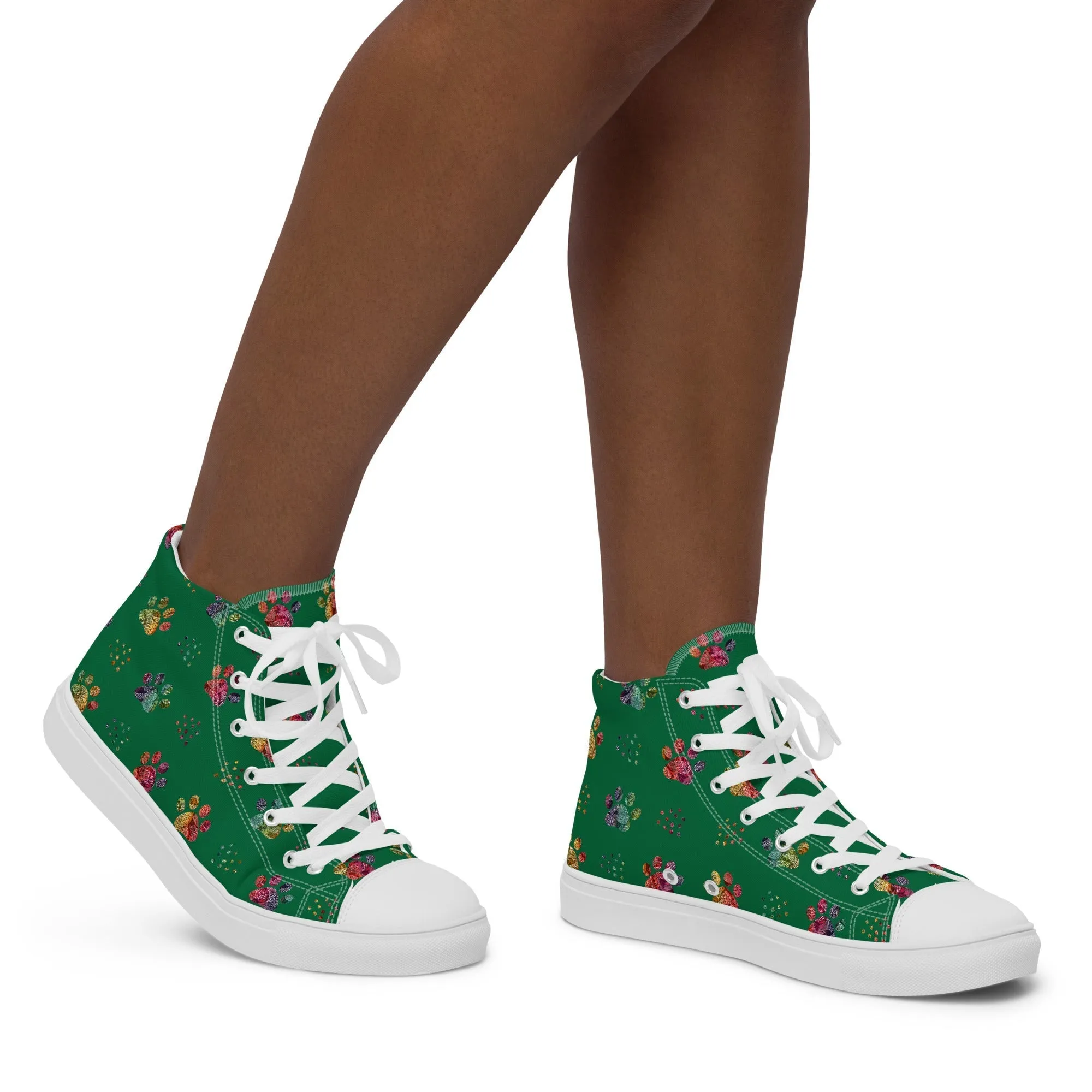 Women's Dark Green Paw Prints Sneakers