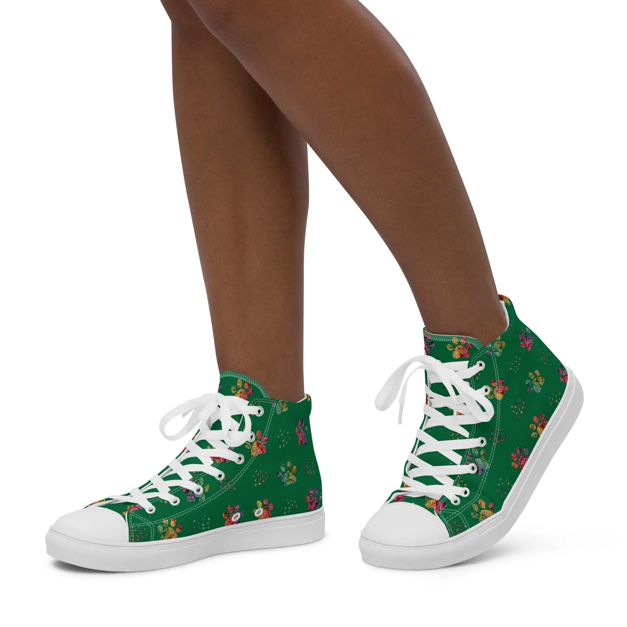 Women's Dark Green Paw Prints Sneakers