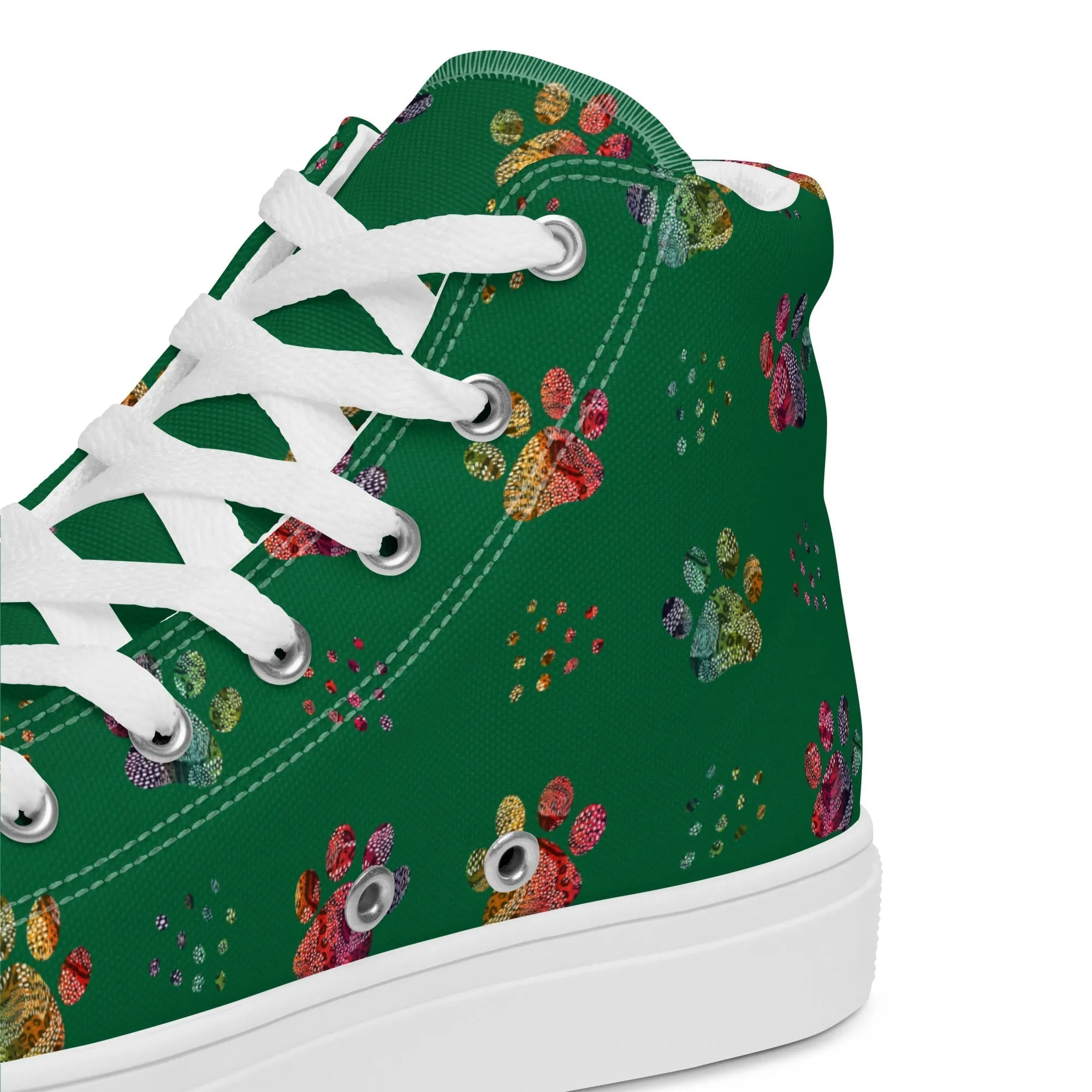 Women's Dark Green Paw Prints Sneakers