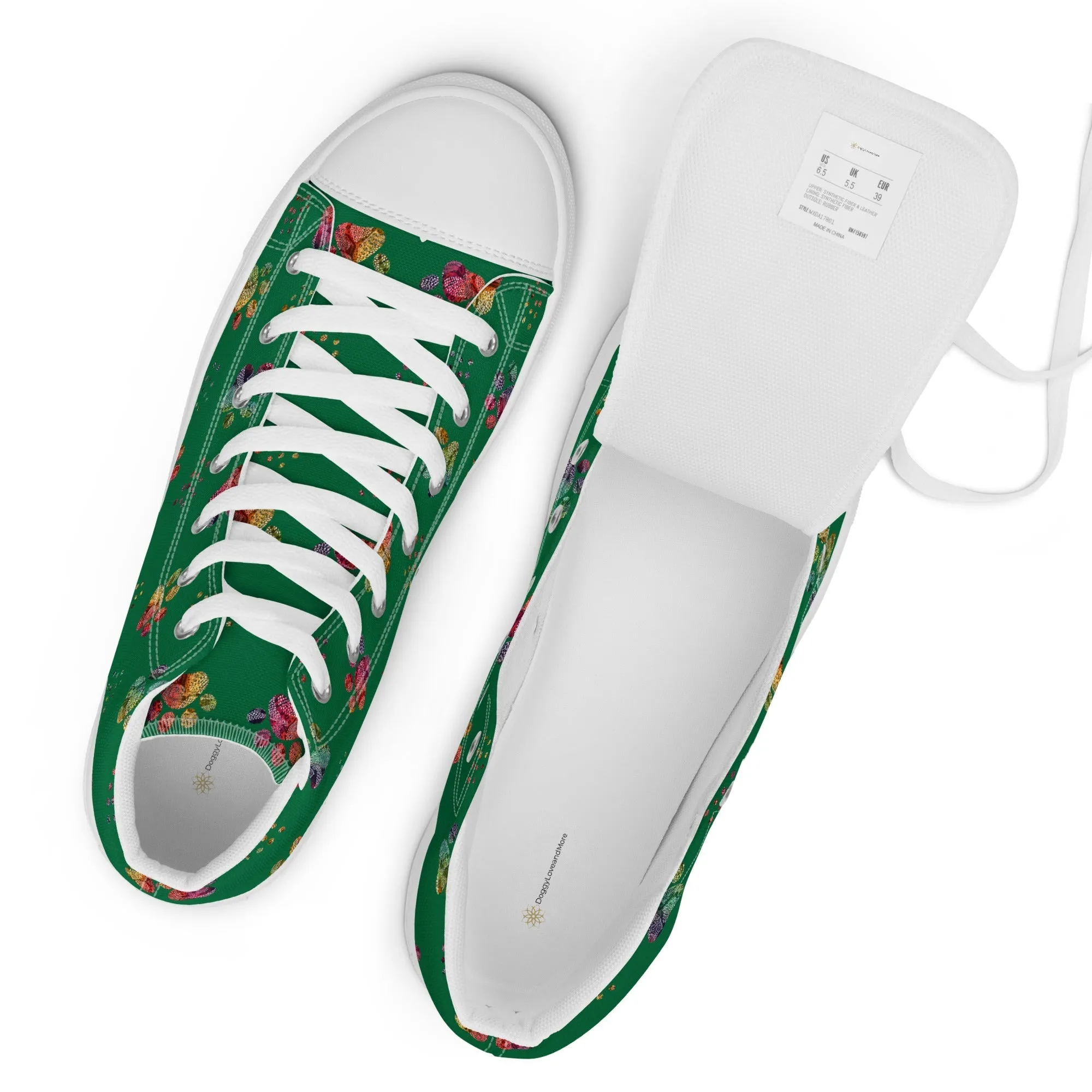 Women's Dark Green Paw Prints Sneakers