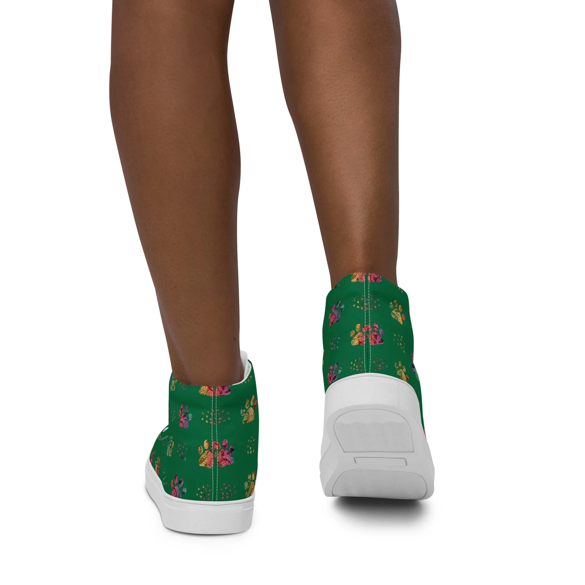 Women's Dark Green Paw Prints Sneakers
