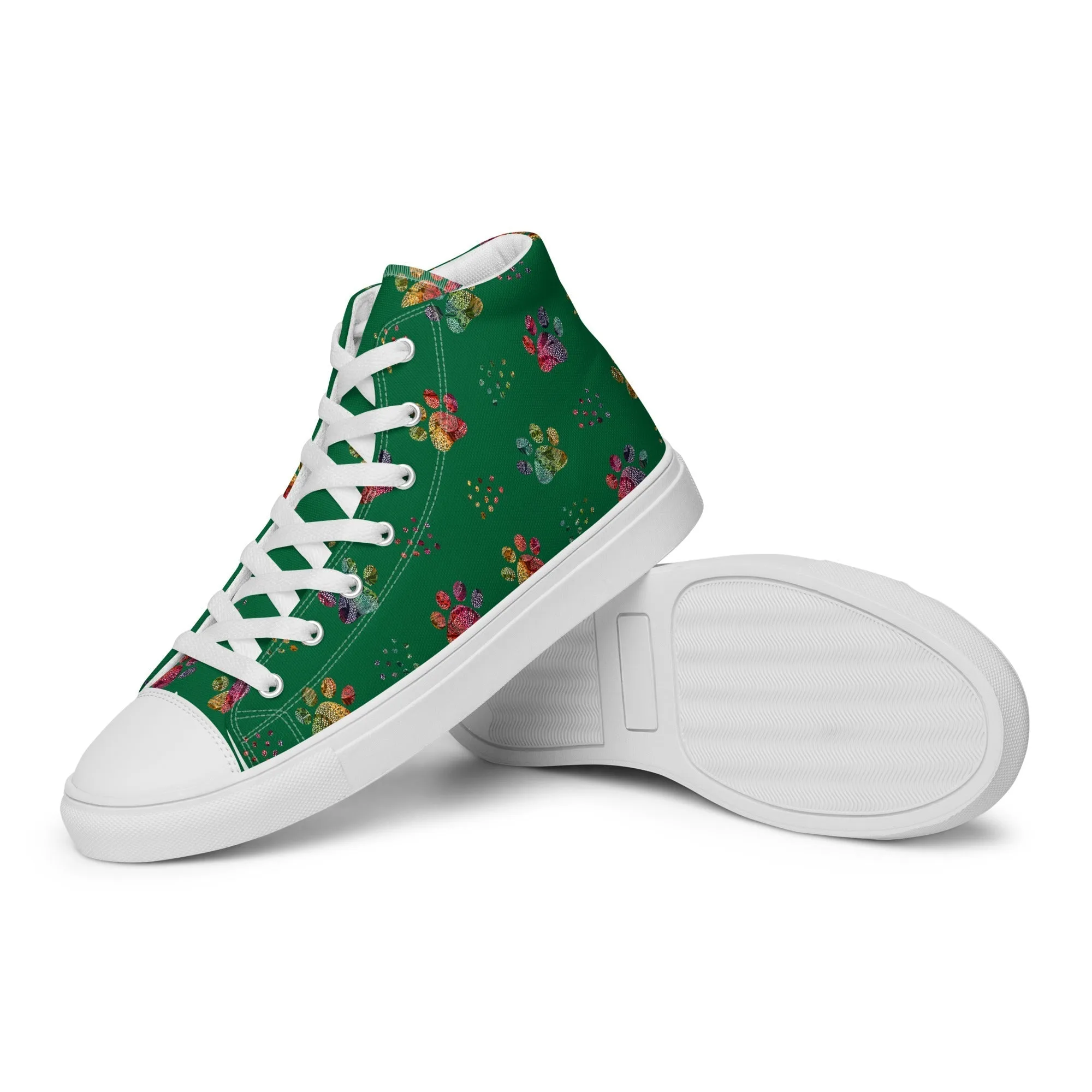 Women's Dark Green Paw Prints Sneakers