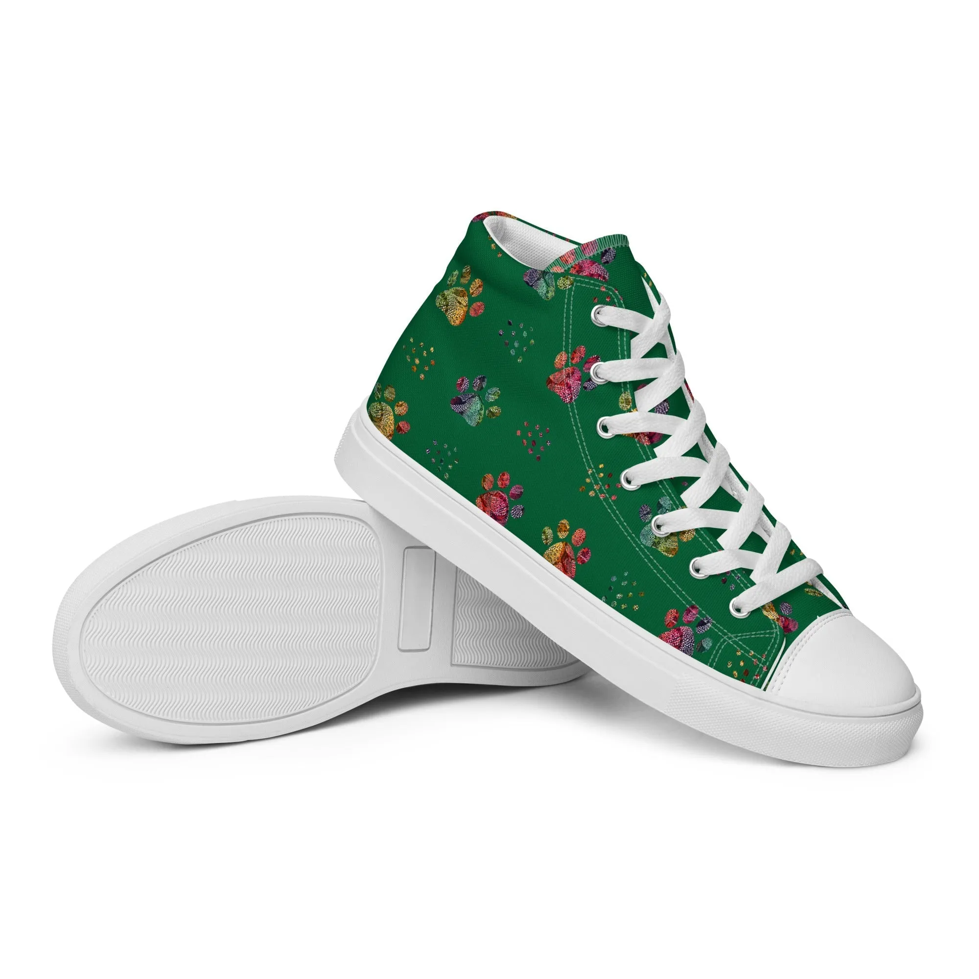 Women's Dark Green Paw Prints Sneakers