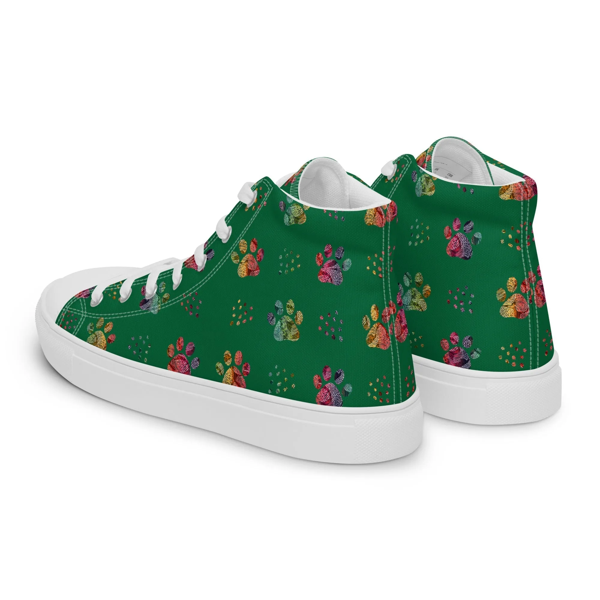 Women's Dark Green Paw Prints Sneakers