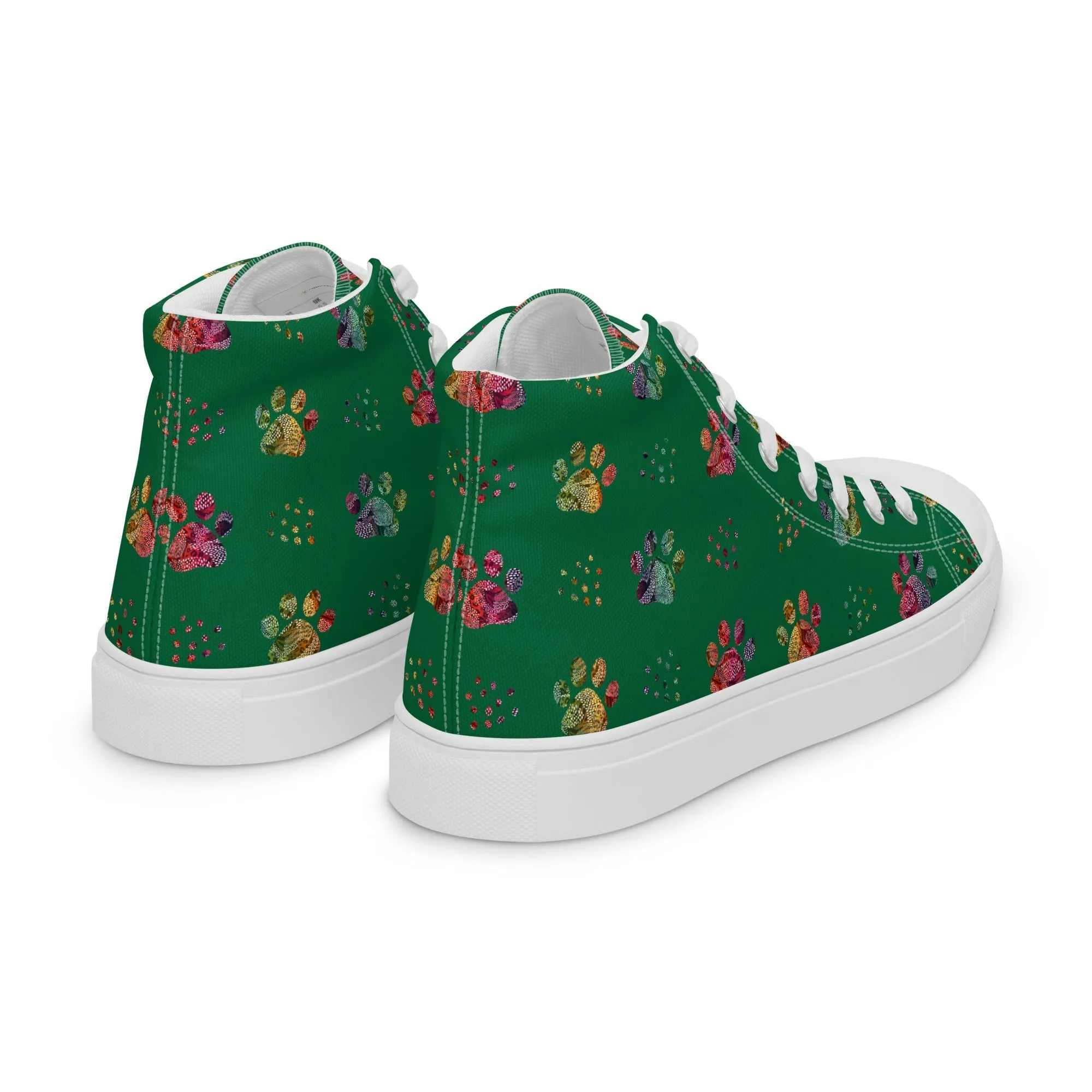 Women's Dark Green Paw Prints Sneakers