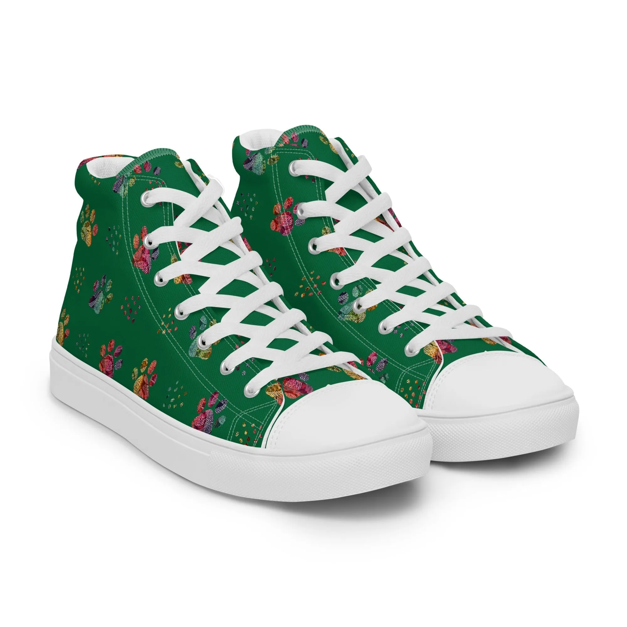 Women's Dark Green Paw Prints Sneakers