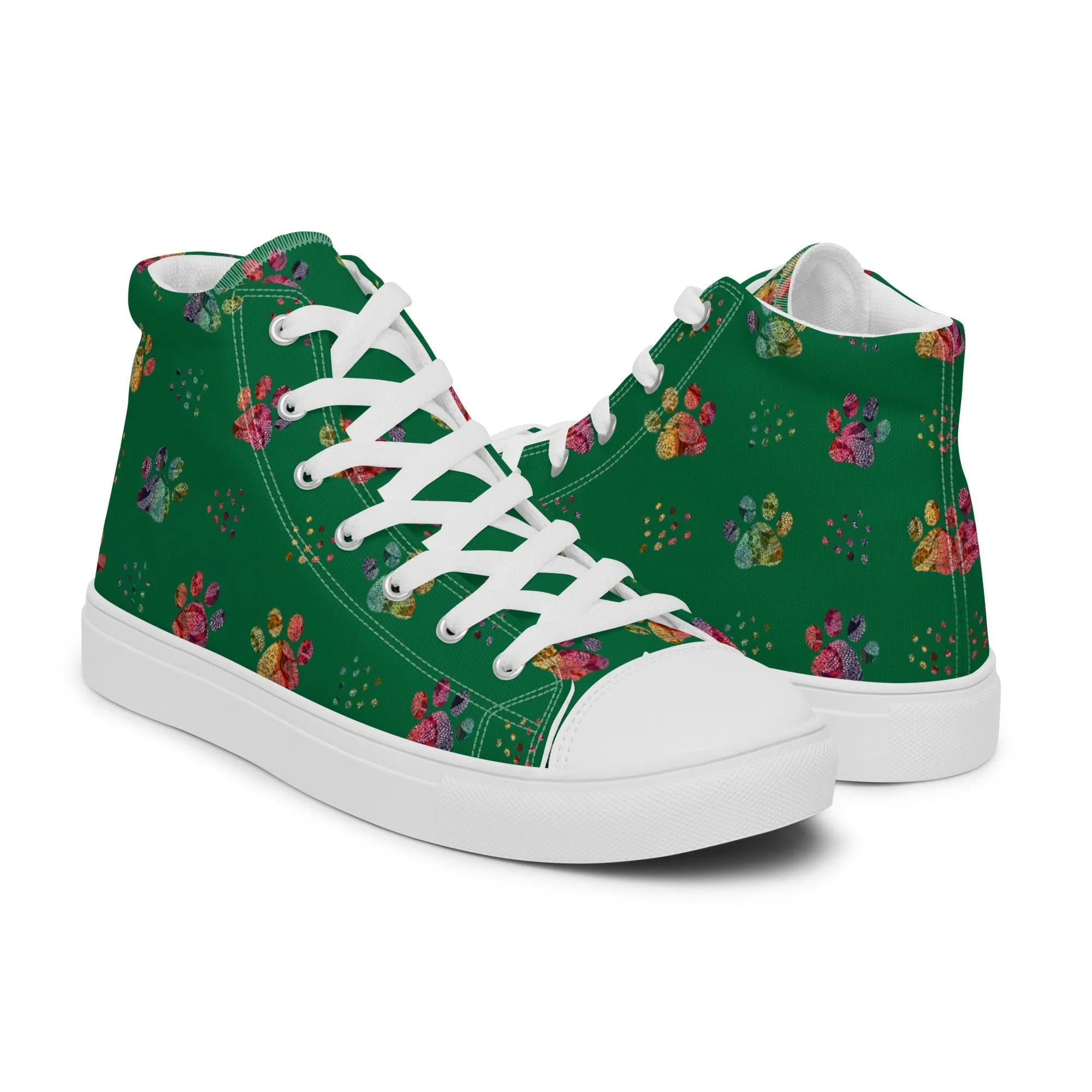 Women's Dark Green Paw Prints Sneakers