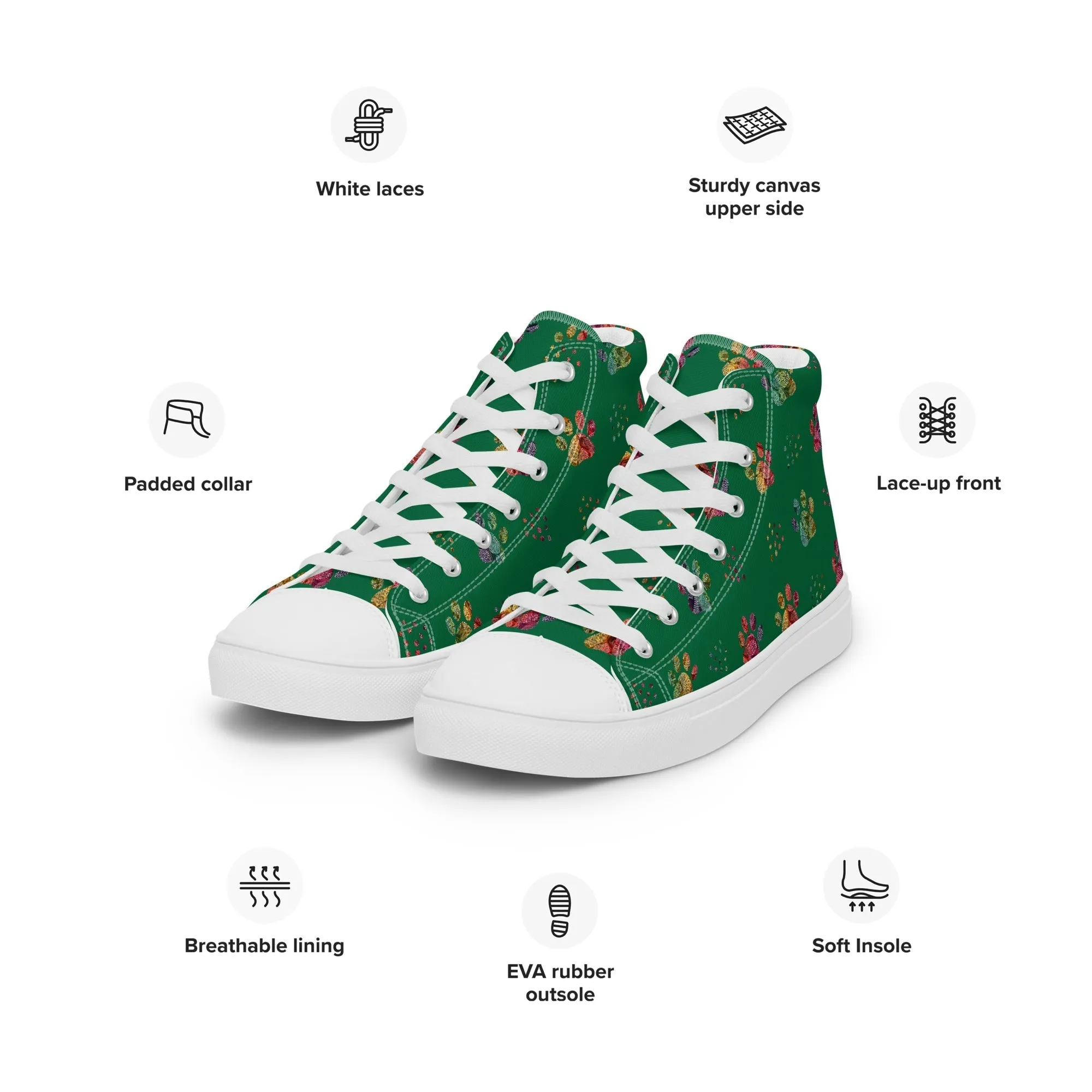 Women's Dark Green Paw Prints Sneakers