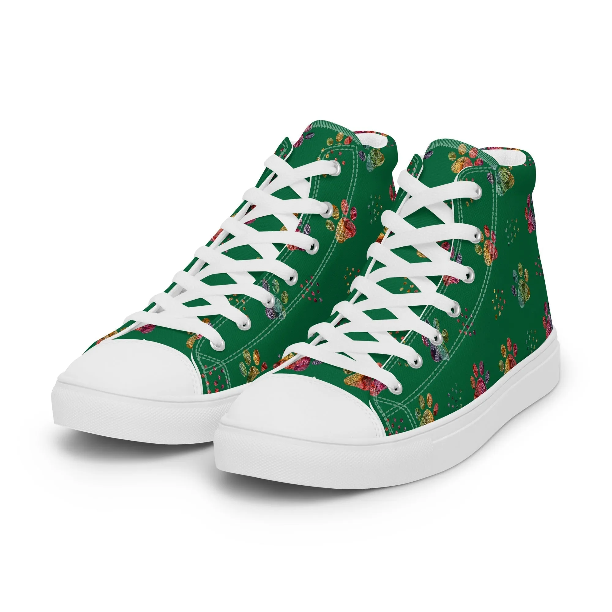 Women's Dark Green Paw Prints Sneakers