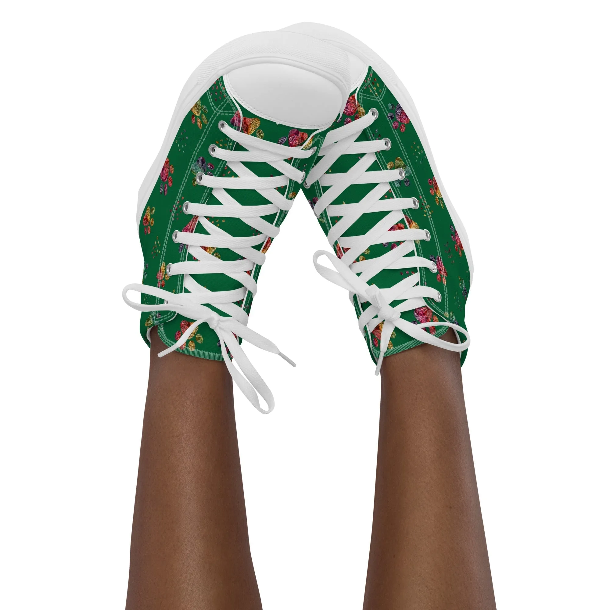 Women's Dark Green Paw Prints Sneakers