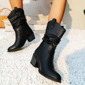 Women's Elegant Cowboy Slip On Boots | Low Heel