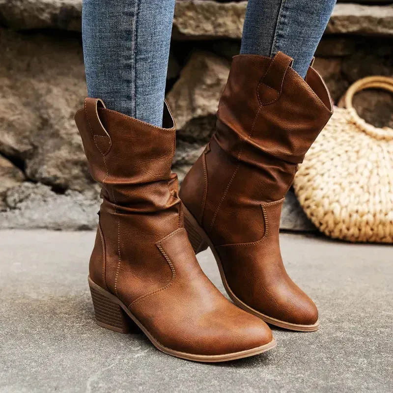 Women's Elegant Cowboy Slip On Boots | Low Heel
