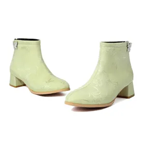 Women's Embroider Butterfly Dec Pointed Toe Block Heel Ankle Boots