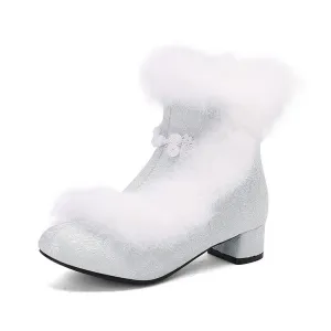 Women's Embroider Furry Block Heel Ankle Boots