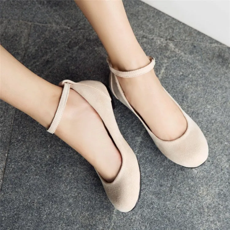 Women's Flock Round Toe Shallow Ankle Strap Flats Shoes