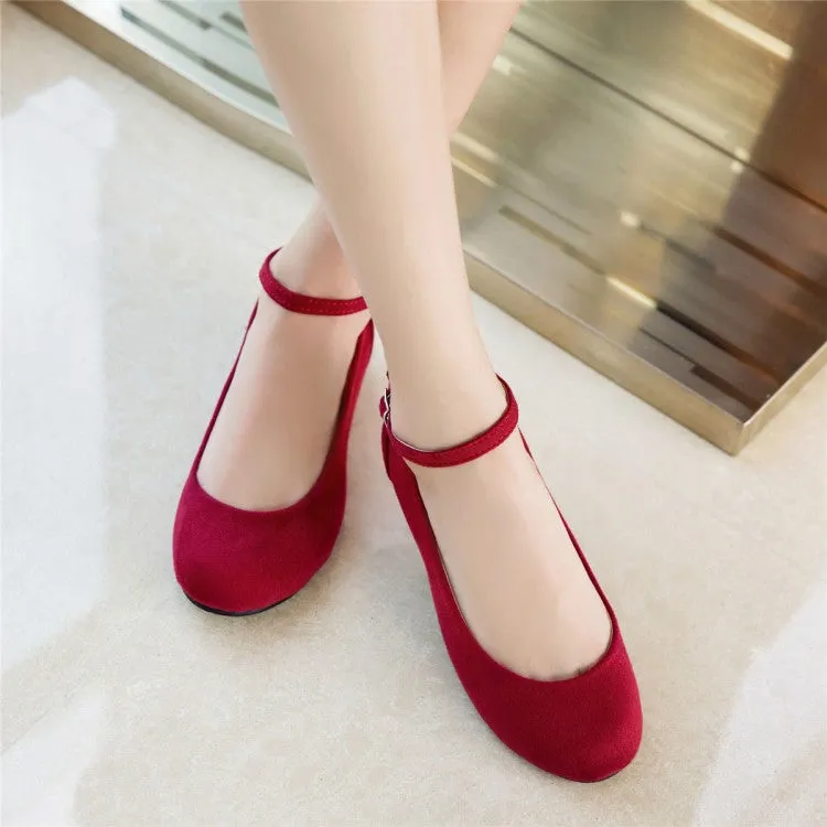 Women's Flock Round Toe Shallow Ankle Strap Flats Shoes