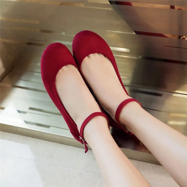 Women's Flock Round Toe Shallow Ankle Strap Flats Shoes