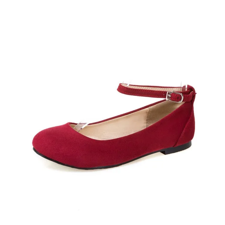 Women's Flock Round Toe Shallow Ankle Strap Flats Shoes