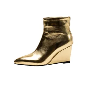 Women's Glossy Pointed Wedge Ankle Boots