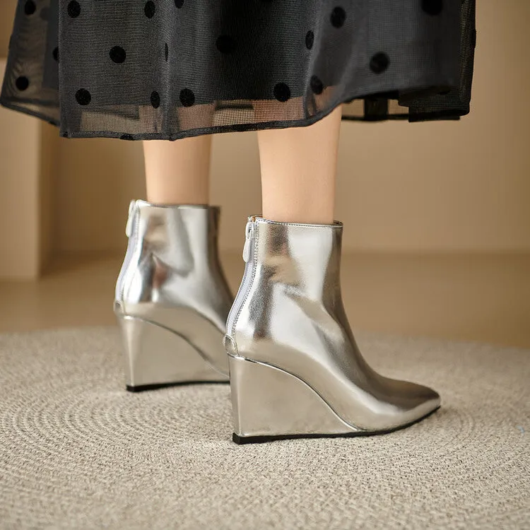 Women's Glossy Pointed Wedge Ankle Boots