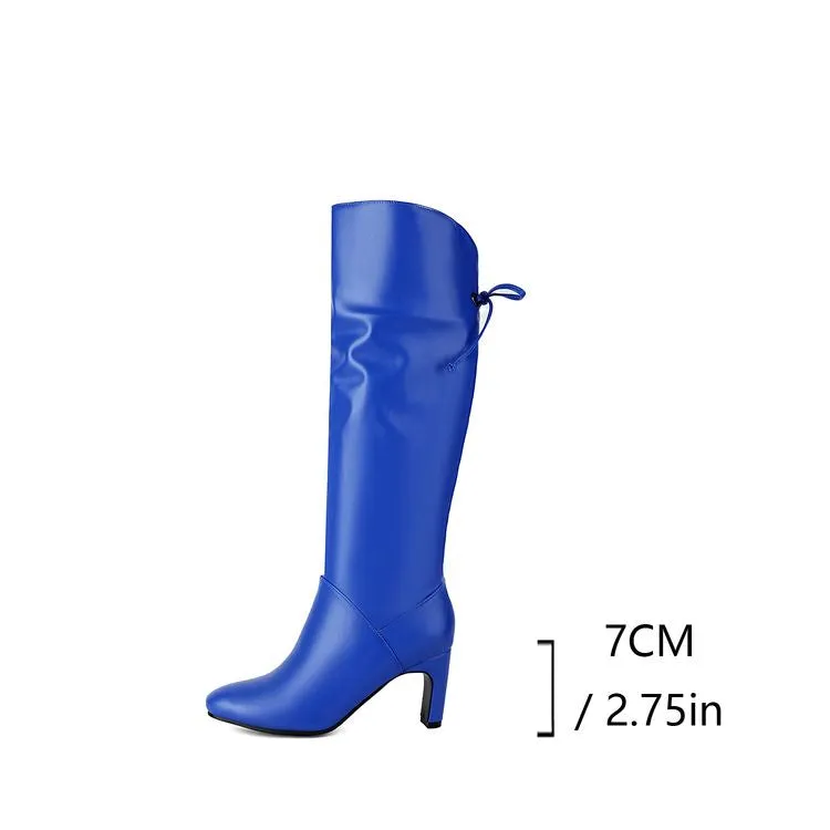 Women's Knot Pointed Toe High Heel Mid Calf Boots