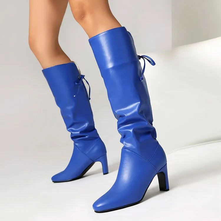 Women's Knot Pointed Toe High Heel Mid Calf Boots