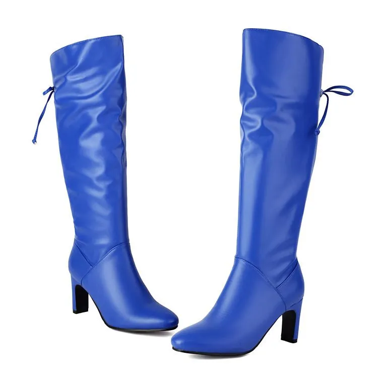 Women's Knot Pointed Toe High Heel Mid Calf Boots