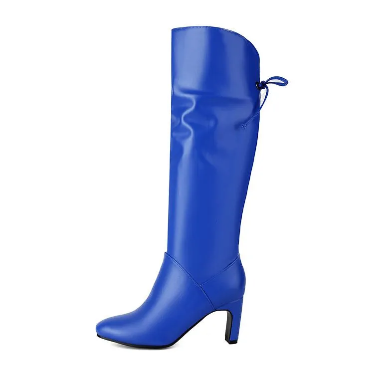 Women's Knot Pointed Toe High Heel Mid Calf Boots