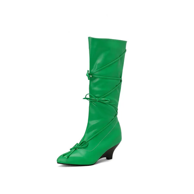 Women's Knot Pointed Toe Mid-Calf Boots
