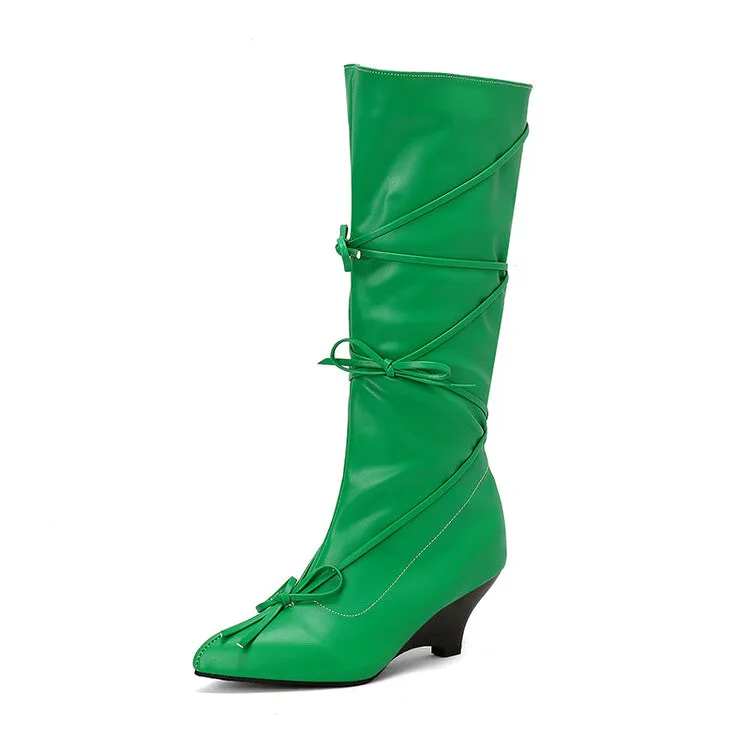 Women's Knot Pointed Toe Mid-Calf Boots