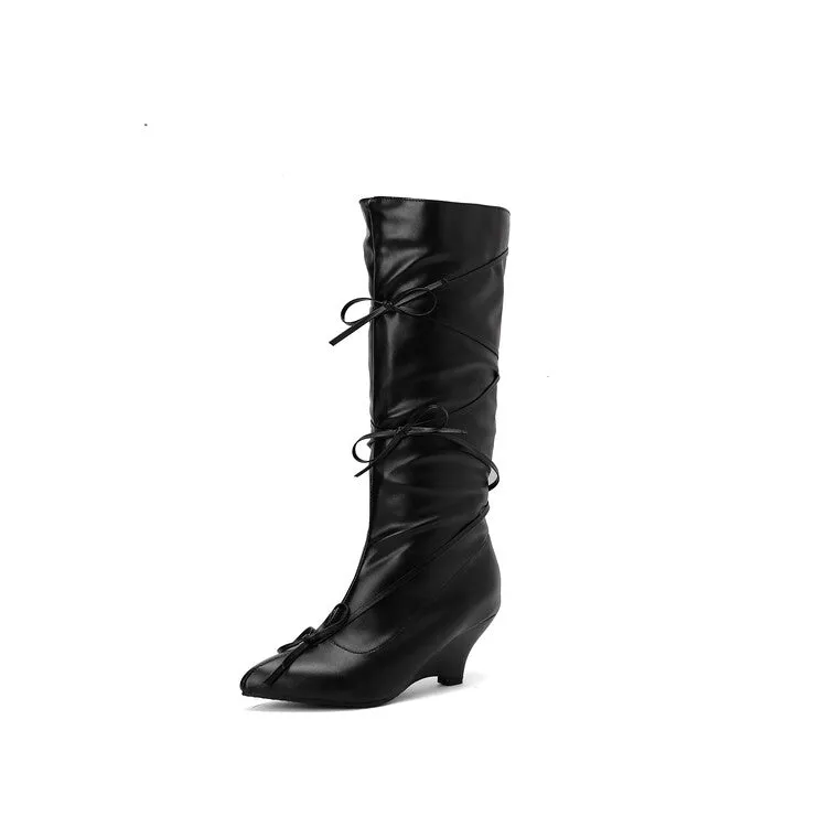 Women's Knot Pointed Toe Mid-Calf Boots