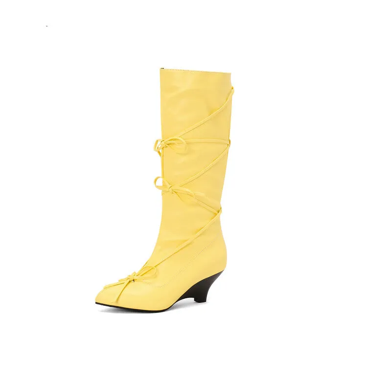 Women's Knot Pointed Toe Mid-Calf Boots