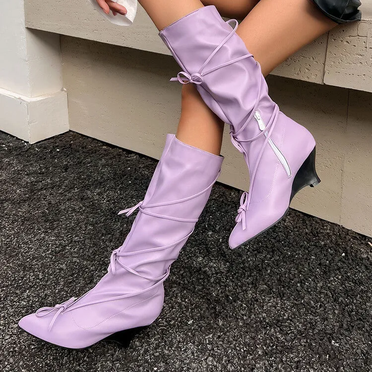 Women's Knot Pointed Toe Mid-Calf Boots