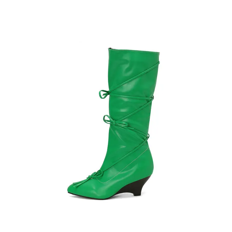 Women's Knot Pointed Toe Mid-Calf Boots