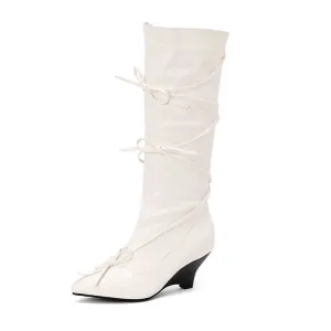 Women's Knot Pointed Toe Mid-Calf Boots