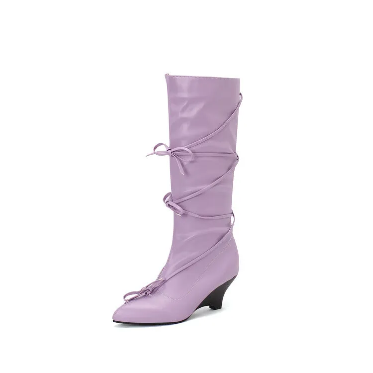 Women's Knot Pointed Toe Mid-Calf Boots