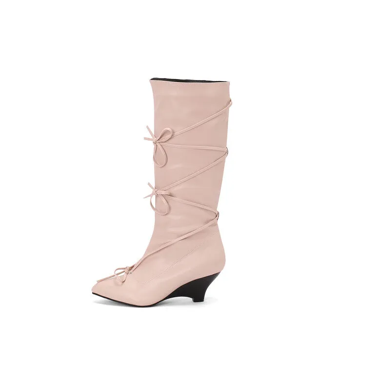 Women's Knot Pointed Toe Mid-Calf Boots